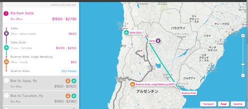 サルタからブエノスアイレスまでの飛行機。